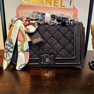 Badgley Mischka Black Quilted Denim Bag.